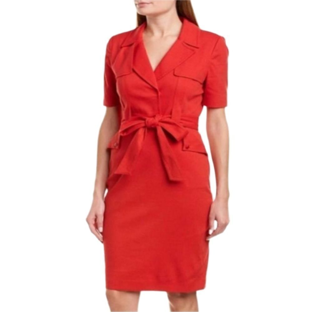 Badgley Mischka Womens Red Sheath Short Sleeve Belt Dress NWT Size 16